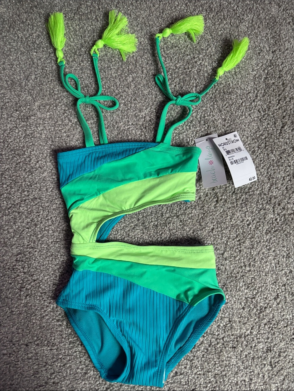 Nordstrom Kids Two-Tone Cutout One-Piece Swimsuit - Neon Green & Teal
